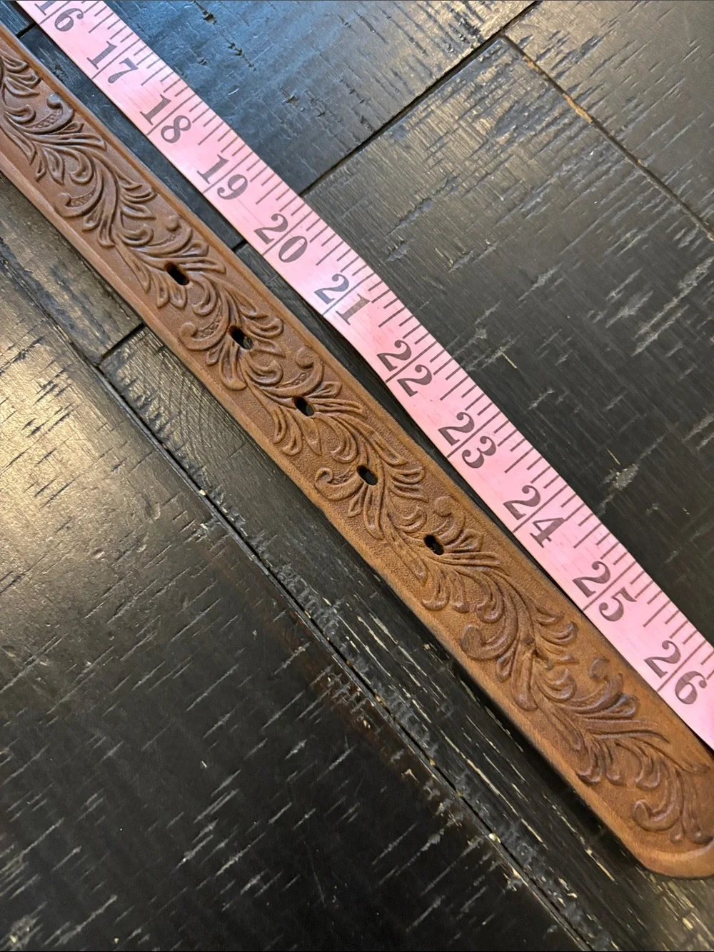 Tony Lama Genuine Leather with Steer Buckle Brown Tooled Belt USA Western 22”